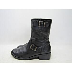 ANNE KLEIN Womens Size 7.5 M Black Leather Zip Buckle 8" Mid Calf Fashion Boots